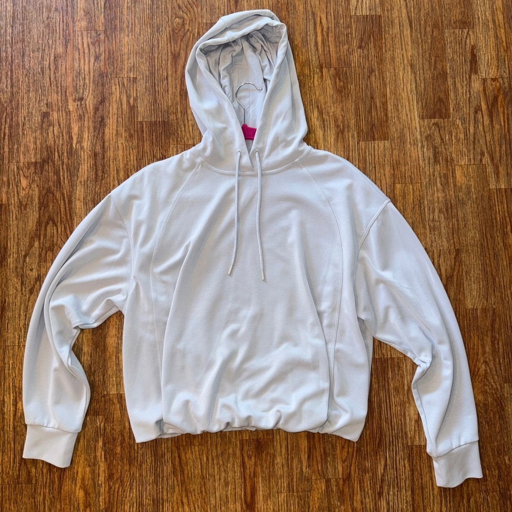 Athleta Sandbar Hoodie Light Blue Small Elastic Hem Lightweight Lounge Top